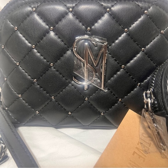 NWT Steve Madden Black Quilted Crossbody Bag w/ Heart Charm Wallet - Picture 2 of 6